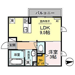 ライスシャワー坪井 1LDKの間取図画像