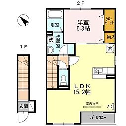 アゼリア福吉 2階1LDKの間取り