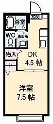 アンジュウデヤA 1DKの間取図画像