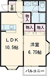 エスポワールコマツ弐番館 1LDKの間取図画像