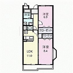 ファインヒル吉根Ｂ 1階2LDKの間取り