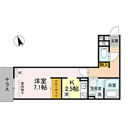 セジュールたまで 1Kの間取図画像