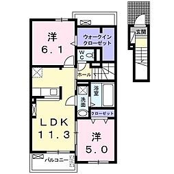 ピュアハイツ華A 2LDKの間取図画像