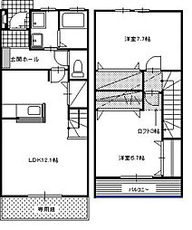 ラ・ペトレ 2階2LDKの間取り