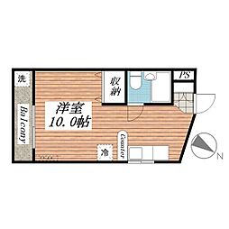 二荒町パークハイツ ワンルームの間取図画像