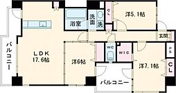熊本市電A系統 辛島町駅 徒歩2分の賃貸マンション 13階3LDKの間取り