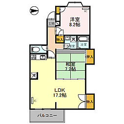 ラ・ファミール・ナガハラ 2階2LDKの間取り