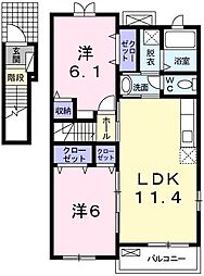 サンリットレジデンスＡ 2階2LDKの間取り