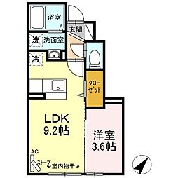 セジュールＫV 1階1LDKの間取り