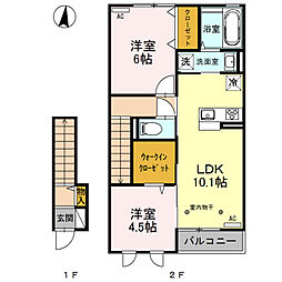 JR上越線 井野駅 4.5kmの賃貸アパート 2階2LDKの間取り