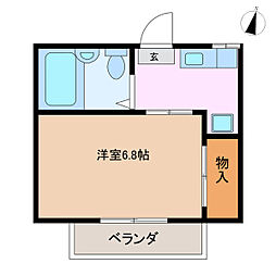 タウニーあけぼのＢ 2階1Kの間取り