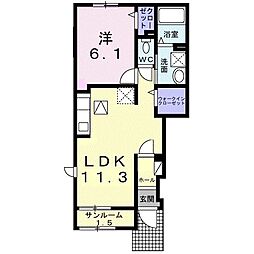 トロン 1階1LDKの間取り