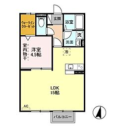 テミンク 1LDKの間取図画像