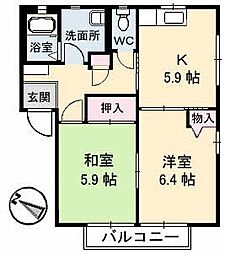 ディアス貴船　Ｂ棟 2階2Kの間取り