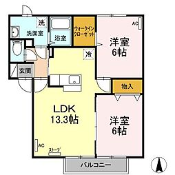 セジュール緑 1階2LDKの間取り