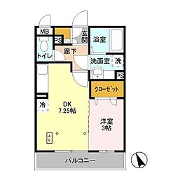 ｓｐａｔｉｕｍ 3階1DKの間取り