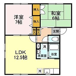 オリーブ桜川 2階2LDKの間取り