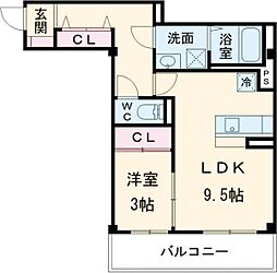 パーシモン中もず 1LDKの間取図画像