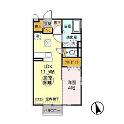 JR鹿島線 鹿島神宮駅 7.2kmの賃貸アパート 1階1LDKの間取り