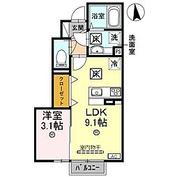 グラン コンフォレア 1階1LDKの間取り