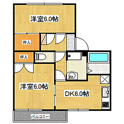 エステイト桐原 1階2DKの間取り