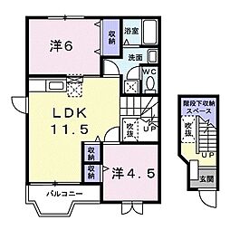 ルミエール弐番館 2階2LDKの間取り