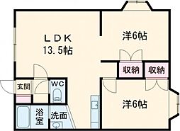コンフォートＹＥＢＩＳＵ 1階2LDKの間取り