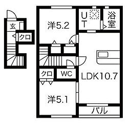 ボナール袖野田 2LDKの間取図画像