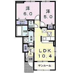 クラール東村H 2LDKの間取図画像