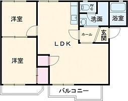 O・BハイツB棟 2LDKの間取図画像