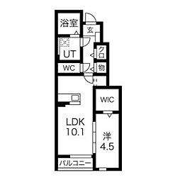アンソレイエ2 1LDKの間取図画像
