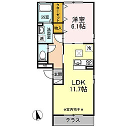 メルヴェーユ 1LDKの間取図画像