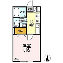 ルグランみや 1Kの間取図画像