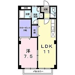 ハピネスハイツ 2階1LDKの間取り