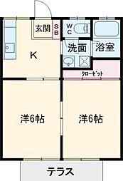 アーバンハイツ　B 1階2DKの間取り