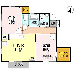 ローズコートカワイII 1階2LDKの間取り