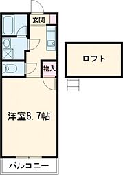 フッサクレスト 2階ワンルームの間取り