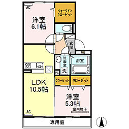ラフィーネ・益城B 2LDKの間取図画像