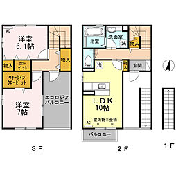 リオン 2階2LDKの間取り