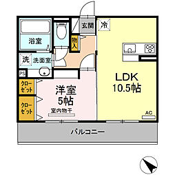 エスポワールヴィラB棟 1LDKの間取図画像