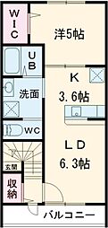 ヒッポ阿方B 1LDKの間取図画像