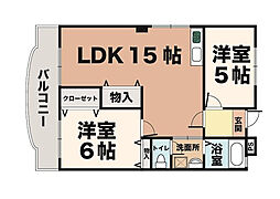 落合ハイツＢ棟 3階2LDKの間取り