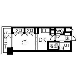 プレジール三ノ宮3 1Kの間取図画像