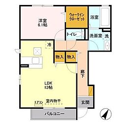 JR常磐線 水戸駅 バス18分 石川道下車 徒歩9分の賃貸アパート 1階1LDKの間取り