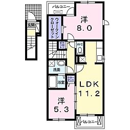 カーサ・フィオーレC 2LDKの間取図画像