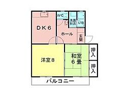 コーポスルガ西 2DKの間取図画像