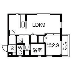Verde東陽 2階1LDKの間取り
