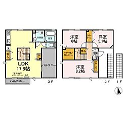 アンジェリーク新開　B棟 2階3LDKの間取り