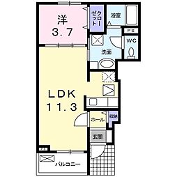 グランツひばりケ丘B 1LDKの間取図画像