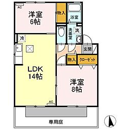 メゾン・テルシャトー　E棟 1階2LDKの間取り